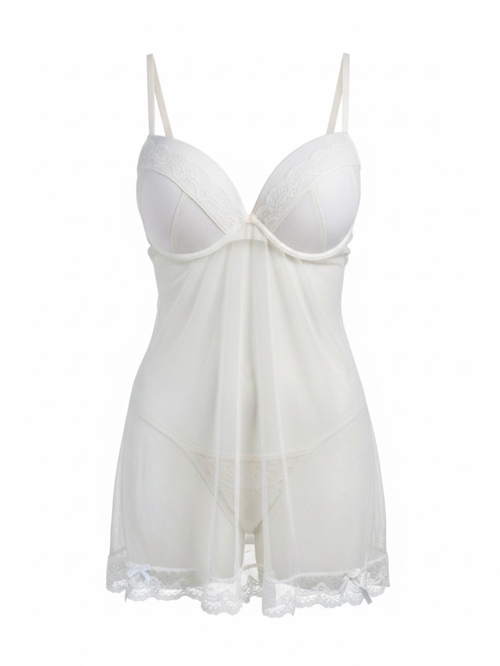 Vintage La Vie en Rose Ivory Mesh Babydoll With Garter Straps